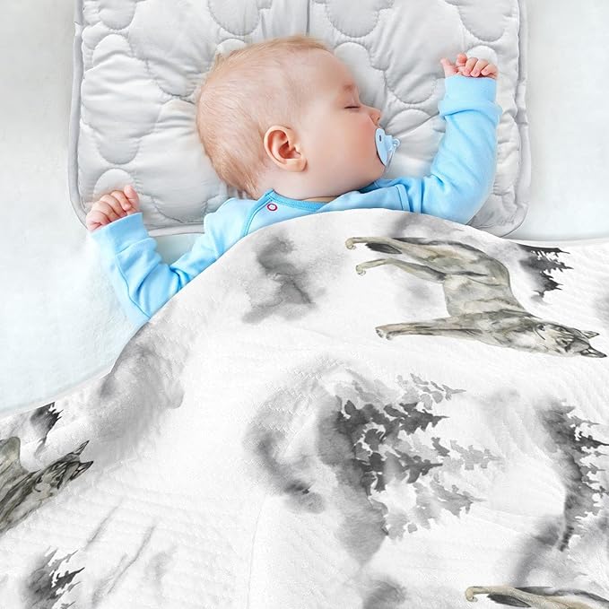 Ollabaky Forest Wolf Animal Baby Blanket for Boys Girls Cotton Throw Blanket Swaddle Blanket for Crib Stroller Nursery Receiving Blanket Infant Toddler Unisex 30"x40"