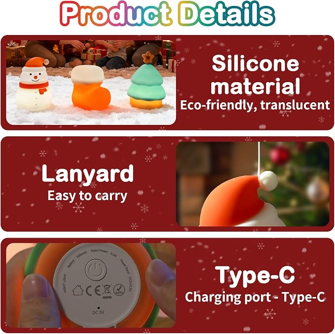 Night Light for Kids,Silicone Snowman Nightlight,Rechargeable Portable Bedside Touch Boot Lamp,Dimmable RGB Christmas Tree Lights for Breastfeeding,Room Decor,Baby Nursery,Gifts for Kids