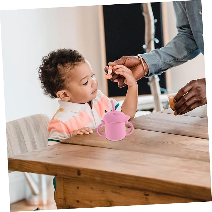 Silicone Training Cup with Straw Spill and Unbreakable for Easy to Clean Versatile for Water Milk Juice Safe for Boy Girl Pink Color