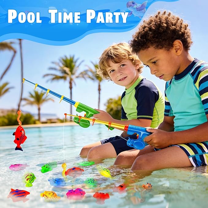 CozyBomB??Magnetic Fishing Toys Game Set for Kids | Water Table Bathtub Kiddie Pool Party Pole Rod Net, Outdoor Plastic Floating Fish, Toddler Bath Color Ocean Sea Animals Birthday Gift Age 3-5 6 4-8