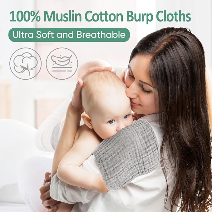 MIGIOL Muslin Burp Cloths 100% Cotton Pack of 12. Soft, Gentle & Absorbent Baby Burp Cloths for Baby Girl & Boys. (Light Blue 12 Pieces)