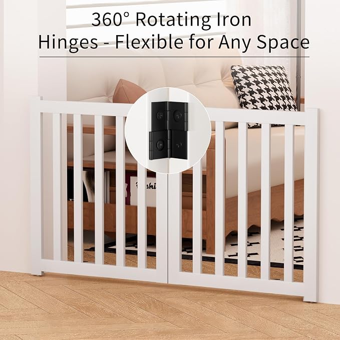 Wooden Freestanding Foldable Dog Gate, 24 Inch Height 2 Panel Pet Gate No Drill for Doorways Stairs, Fully Assembled Indoor Puppy Fence (White, 40" W x 24" H)