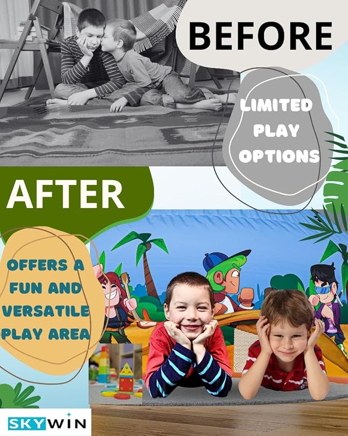 Skywin Air Tent for Kids (77??x 50?? Builds in 30 Sec, Toddler Tents Indoor for Imaginative Play, Spacious Kids Forts Indoor Playhouse for Boys & Girls Ages 3-14 (Fan Not Incl) (Blox Fortress)