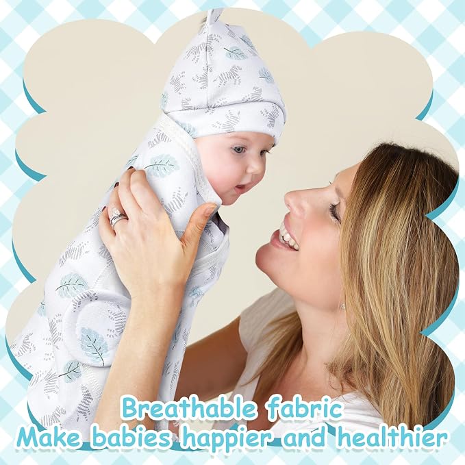 Ramede 6 Pack Swaddle Blanket with Hats for Baby Girl Boy 100% Cotton Swaddles 0-3 Months, Adjustable Breathable Skin Friendly Receiving Blanket Wrap, Essential for Newborns(Groovy,Grey)
