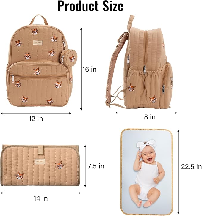 GOBABYMART Large Diaper Bag Backpack with Changing Pad, Insulated Bottle Pockets, Travel & Hospital Bag for Mom & Dad (Large - Brown Deer)
