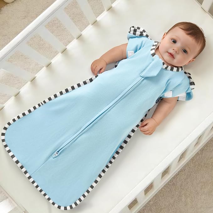 Soft Cotton Swaddle Blanket, Arms Up Baby Sleep Sack, Wearable Sleep Bag for Boys Girls (Blue + Dark Blue, M(3-6 Months))