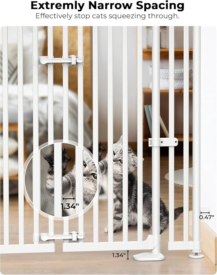 Extra Tall Cat Gate for Doorway: 74.8"-90.5" Tall Cat Gates for Pet 30.3"-38.2" Wide Pressure Mount No Wall Drilling for Indoor Stairs Doorway Room Door Dog Safety Barrier No Toddler