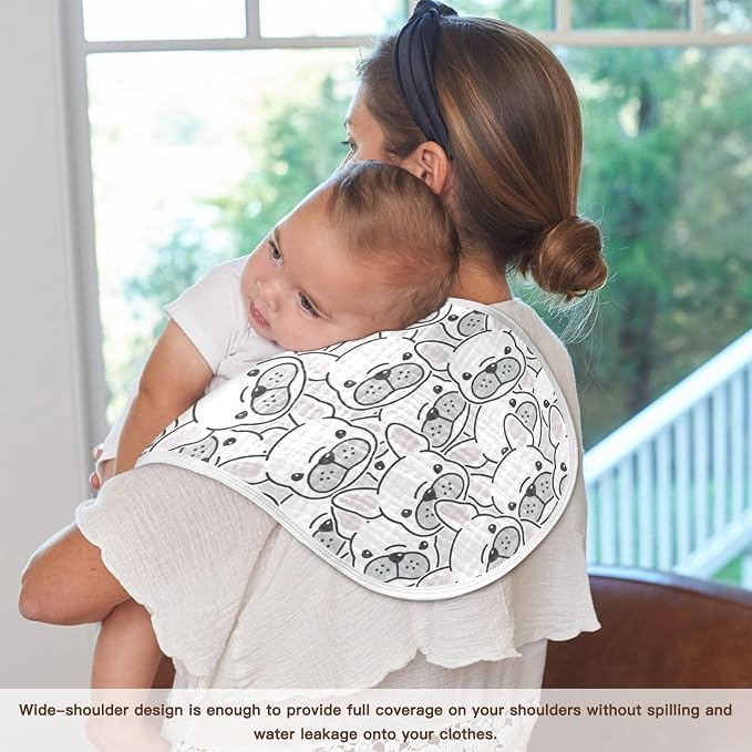 vvfelixl Baby Burp Cloths Dog French Bulldog Baby Newborn Cotton Burping Cloths Set Baby Washcloths 4 Pack White