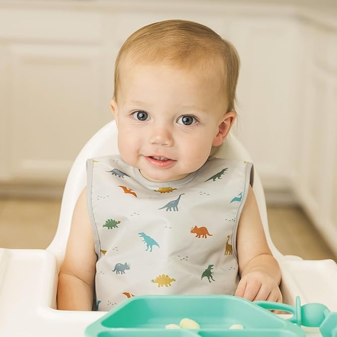 Tiny Twinkle Mess Proof Baby Bib for Boys | Waterproof Toddler Bib for Eating | Baby Apron for Feeding, Machine Washable | Perfect Shower Gift (Dinosaur, 2-4Y)