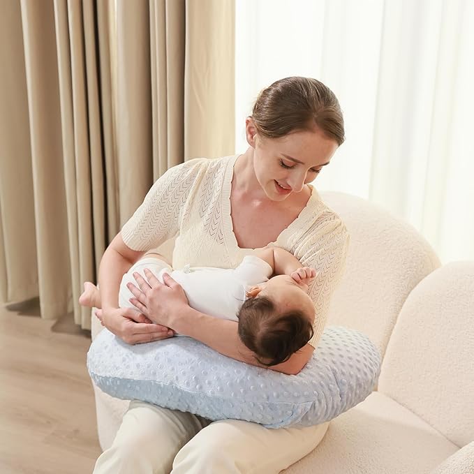 Nursing Pillow for Breastfeeding and Bottle Feeding More Support for Mom and Baby,Soft Newborn Nursing Baby Pillowï¼?Machine Washable (Light Blue)