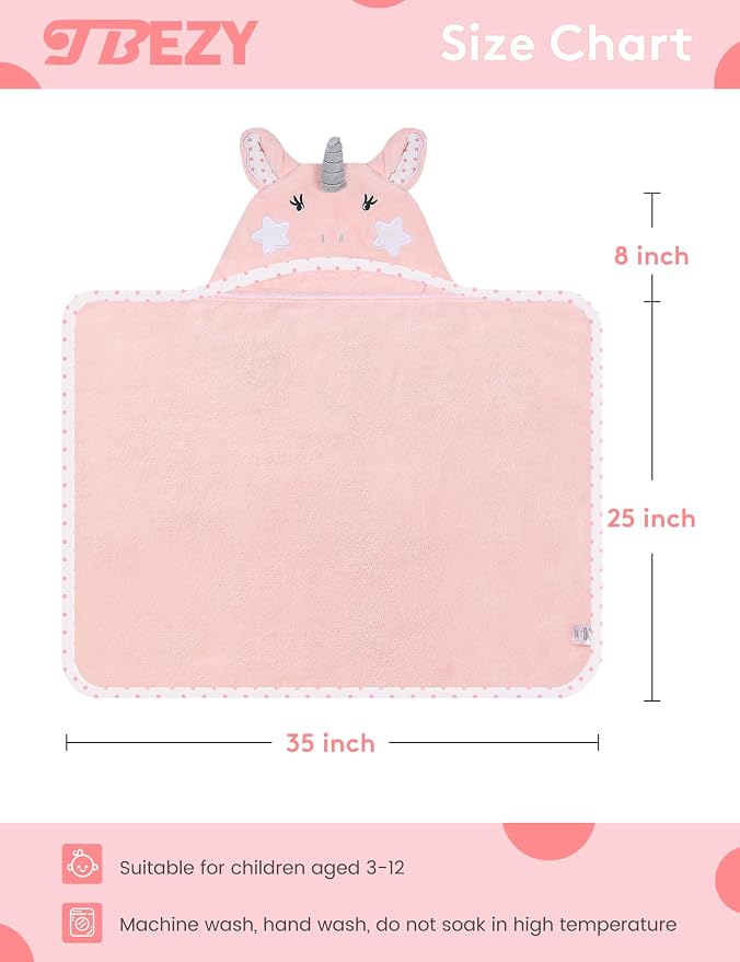 TBEZY Baby Hooded Towel with Unique Animal Design Ultra Soft Thick Cotton Bath Towel for Newborn (Unicorn)
