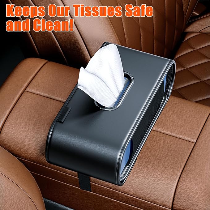 MTGOCHA Car Tissue Holder, Large Tissue Box Cover Keep Tidy, Premium PU Leather Backseat Napkin Holder Tissues Dispenser for Car Fits Standard 80-160 Count Tissue Boxes, Black