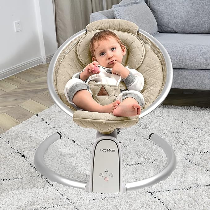 Hot Mom Upgrade Cotton Electric Baby Bouncer for Infant,Bluetooth Baby Swing Enabled Automatic, Baby Rocker Inset Music Speaker, Baby Chair Intelligent Timing & LED Touch Screen (Green)