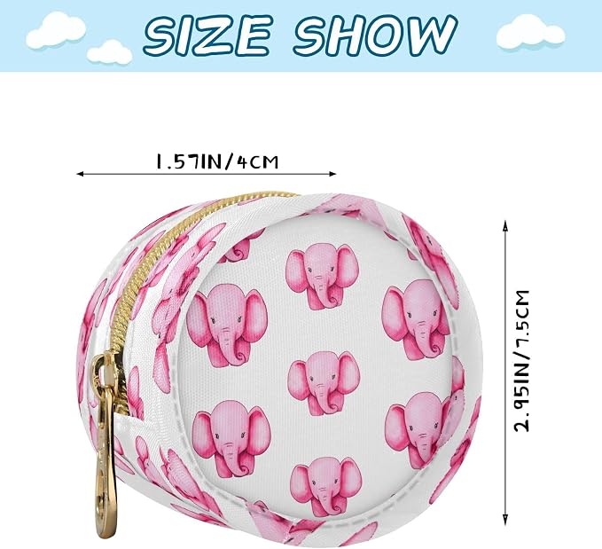 Pink Elephant Pacifier Holder Case with Clip Portable Small Travel Pacifier Pouch for Mom Bag Zipper Coin Purse Pendant