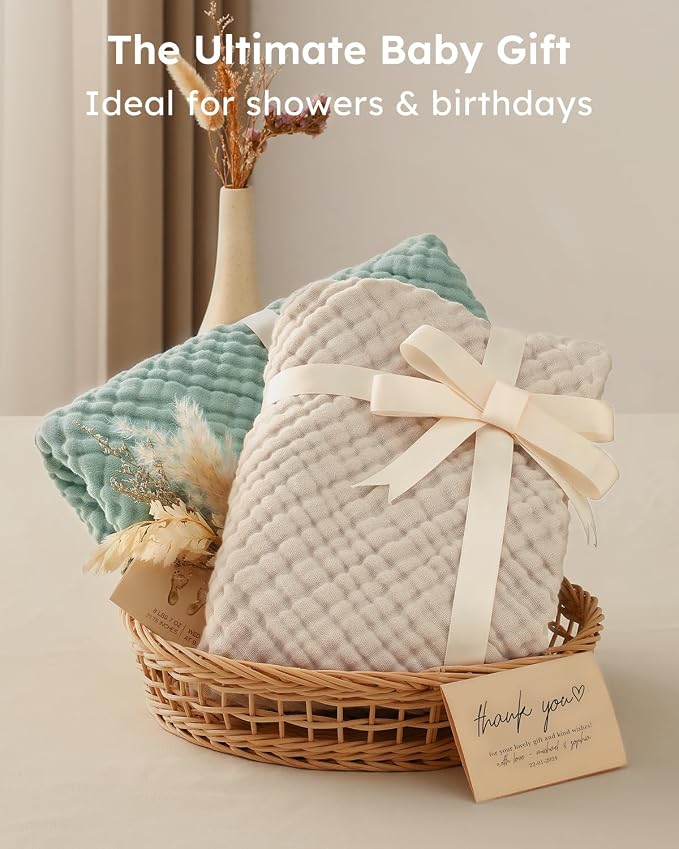 Yoofoss Hooded Baby Towels for Newborn 2 Pack 100% Muslin Organic Cotton Baby Bath Towel with Hood for Babies, Infant, Toddler and Kids, 37.5"x37.5", Soft and Absorbent Newborn Essential,Apricot&Green