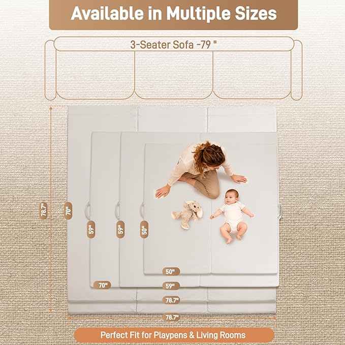 Ultra Soft Baby Play Mat for Floor 1.4" Thick Memory Foam 59x59 Playpen Mat for Toddlers Infant Kids with Non-Slip Backing Safe for Crawling, Water-Repellent Leather for Tummy Time, Tatami Style(Grey)