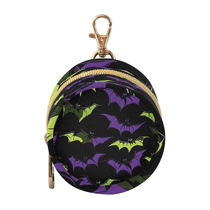 Pacifier Holder with Clip Pacifier Case for Diaper Bag Round Baby Pacifier Pouch Box Bag Portable Halloween Bats Black
