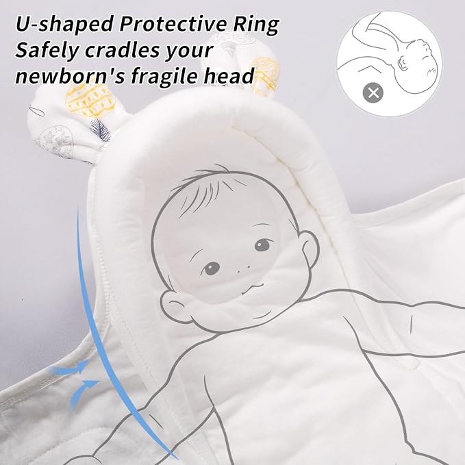 Newborn Baby Swaddle Blanket with Bear Ears, Soft Breathable Wrap for 0-6 Months, Easy Change Receiving Blanket, All-Season Nursery Gift, Moon and Stars Print