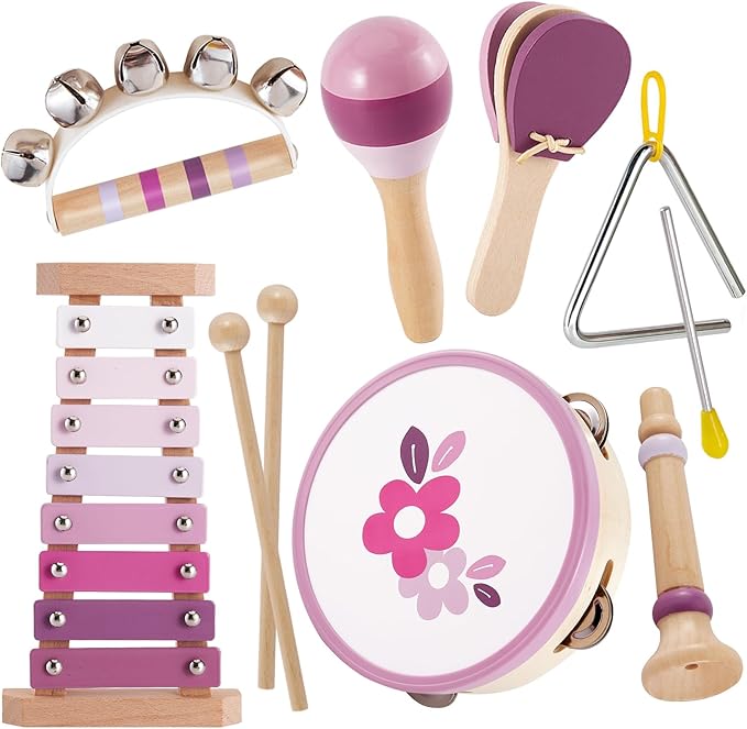 BUYGER Baby Musical Instruments with Xylophone, Wooden Percussion Instruments Sets with Storage Bag, Montessori Educational Gifts for 1 2 3 Years Old Boys Girls Kids Toddlers