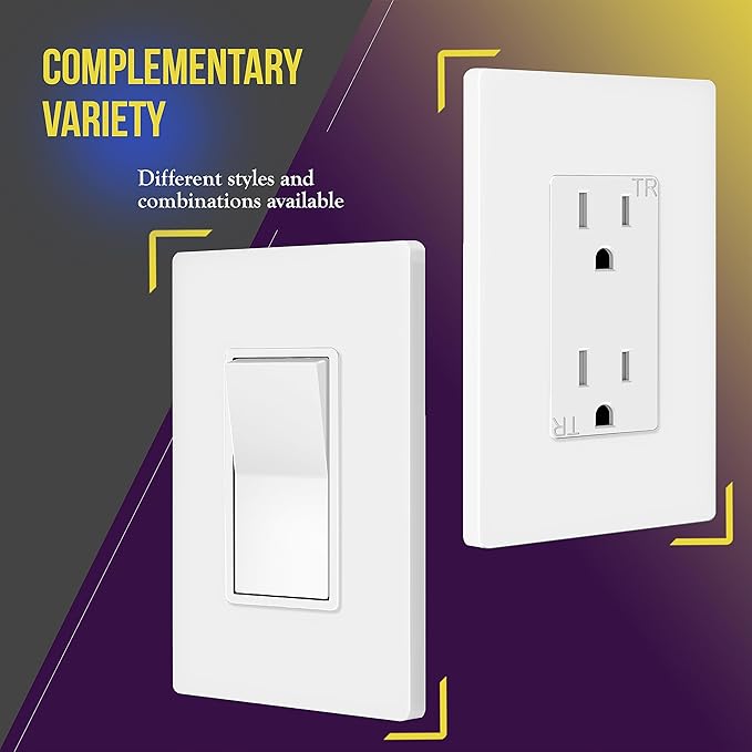 ENERLITES Screwless Decorator Wall Plates Child Safe Outlet Covers, Size 1-Gang 4.68" H x 2.93??L, Unbreakable Polycarbonate Thermoplastic, SI8831-W-40PCS, Glossy, White (40 Pack)