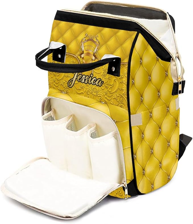 Custom Diaper Bag with Name Personalized Multifunctional Mommy Backpack for Shoulders Outdoor Backpack for Newborn Baby Crown-Thermal Pockets Nursing Bags