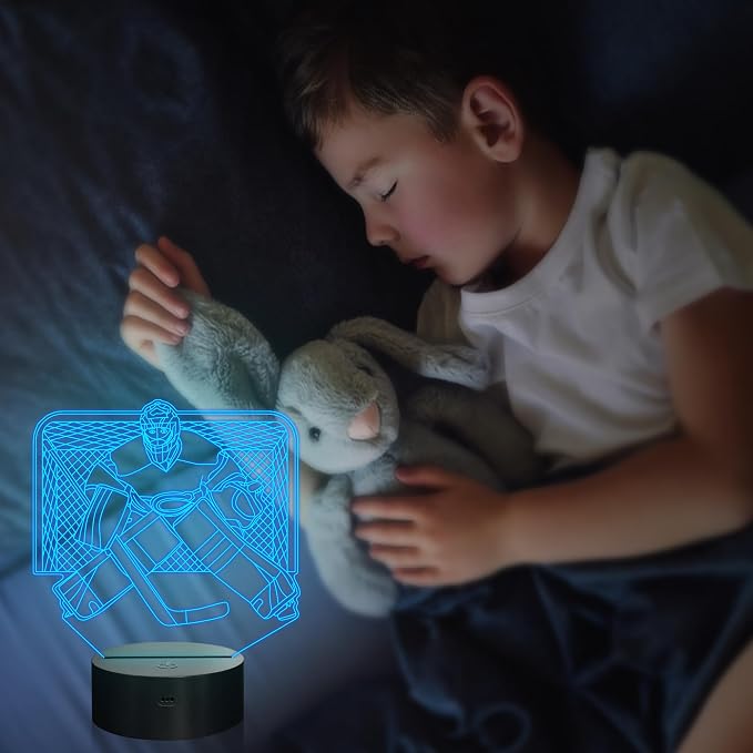 Attivolife Ice Hockey Goalie 3D Night Light, Hockey Illusion Lamp with 16 Color Changing + Remote Control + Timer, LED Desk Room Decor Cool Birthday Christmas Gifts for Kids Boys Men Sports Fan
