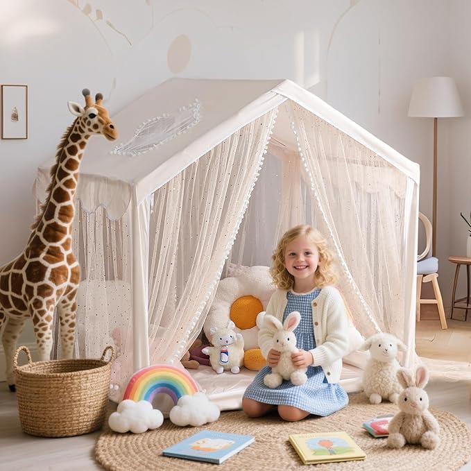 Kids Play Tent with Star-Shaped Window, Indoor Play Tents for Toddlers 1-3, Playhouse Tent for Girls & Boys, Children's Tent with Breathable Netting (Boho)