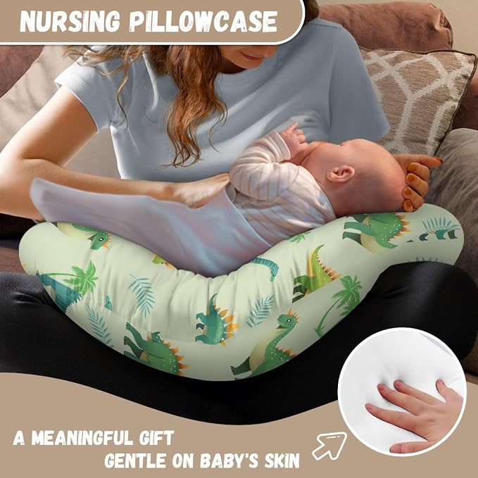 Green Dinosaur Design Nursing Pillow Cover Breastfeeding Nursing Pillow Slipcovers Super Soft Baby Essentials