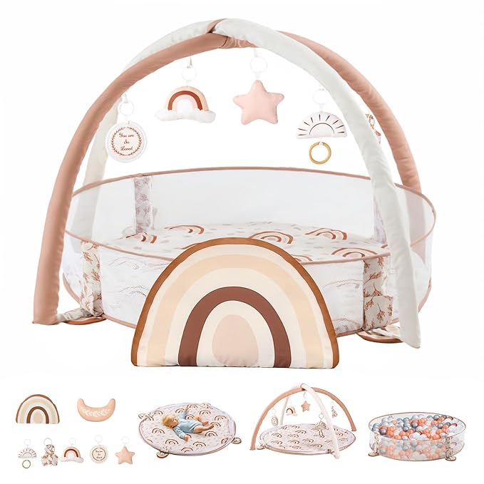 Mallify 6-in-1 XL Large Baby Gym & Ball Pit, Play Mat & Play Gym, Combination Baby Activity Gym with Milestone Cards for Sensory Exploration and Motor Skill Development, Balls are not Included