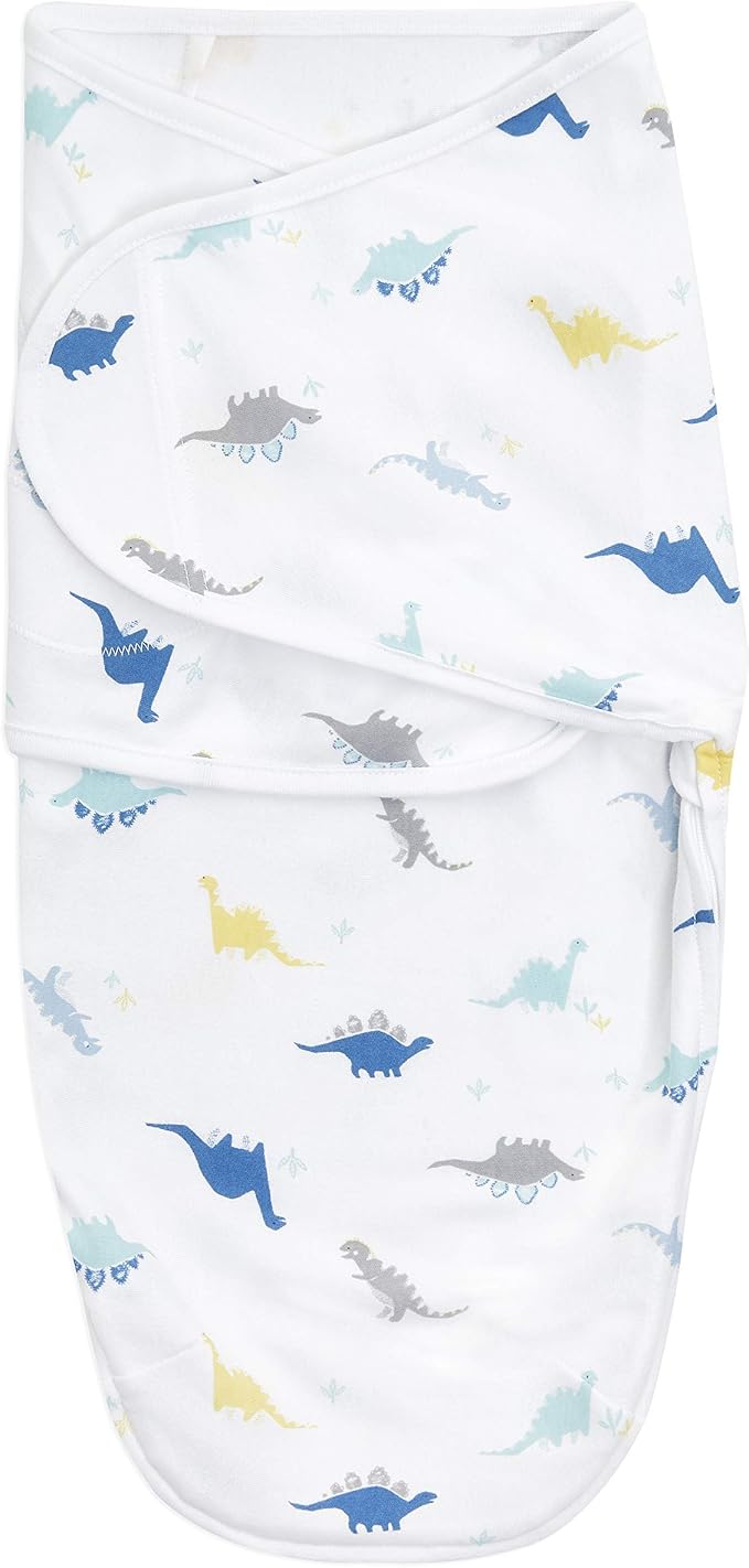 aden + anais Essentials Easy Swaddle Wrap Quick Change with Bottom Zipper, Snug Cotton Knit Baby Wrap Swaddle Blanket for Newborns, TOG 1.0, 3-Pack, Dino-Rama, 0-3 Months, Small/Medium