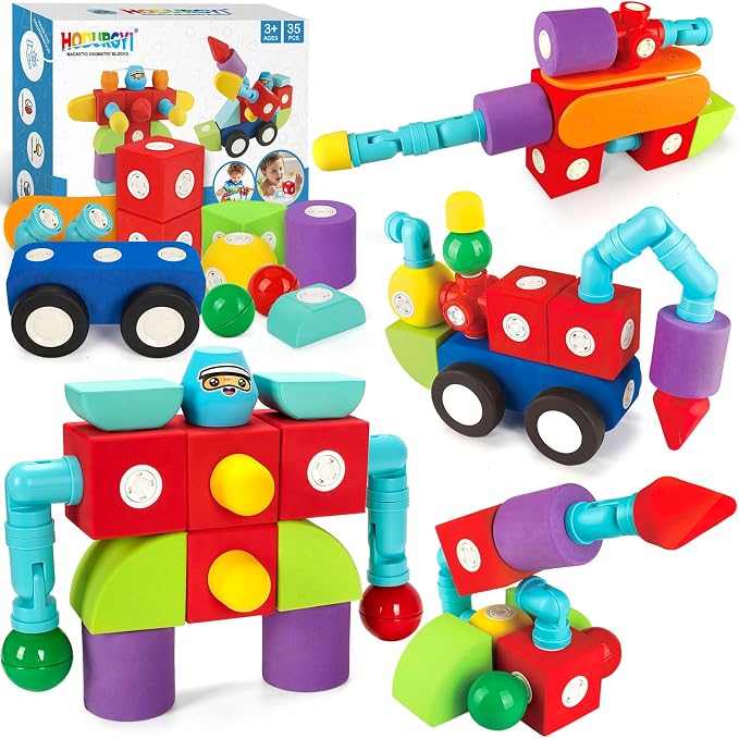 Hodurgyi 35 PCS Magnetic Foam Blocks for Kids, Large Magnetic Building Blocks for Toddlers 3+, Kids Bath Toys and Preschool STEM Educational Toys, Birthday for Boys & Girls 3 4 5 6+ Years Old