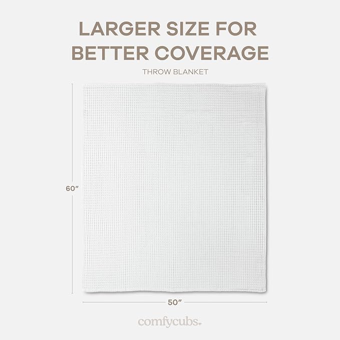 Comfy Cubs 100% Cotton Waffle Weave Throw Blanket Breathable Skin-Friendly Soft Lightweight Blankets - Perfect Warm Textured Blanket Layer - Size for Couch Bed & Sofa (White, 50" X 60")