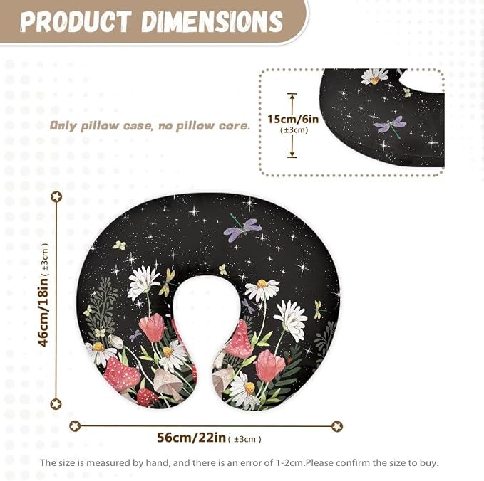 Mushroom Dragonfly Nursing Pillow Detachable Newborn Original Breastfeeding Slipcover Case and Positioner Removable Head Support Protector Cushion Essential with Hidden Zipper Easy to Use
