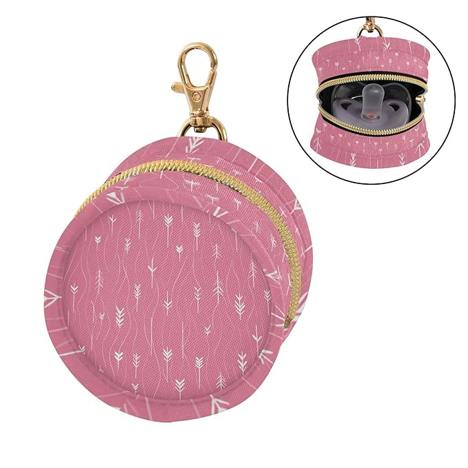 Pacifier Holder with Clip Pacifier Case for Diaper Bag Round Baby Pacifier Pouch Box Bag Portable Pink Arrows