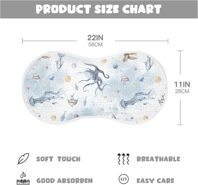 vvfelixl Baby Burp Cloths Sea Turtle and Octopus Baby Newborn Cotton Burping Cloths Set Baby Washcloths 4 Pack