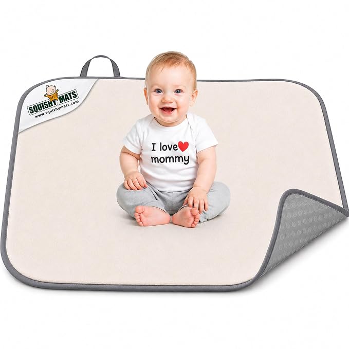 Squishy Mats Baby Play Mat | 36" x 36" Memory Foam Infant Floor Pad with Minky, Folds for Travel – No Small Parts, Non-Slip, Machine Washable, Soft Play Surface for Babies & Toddlers