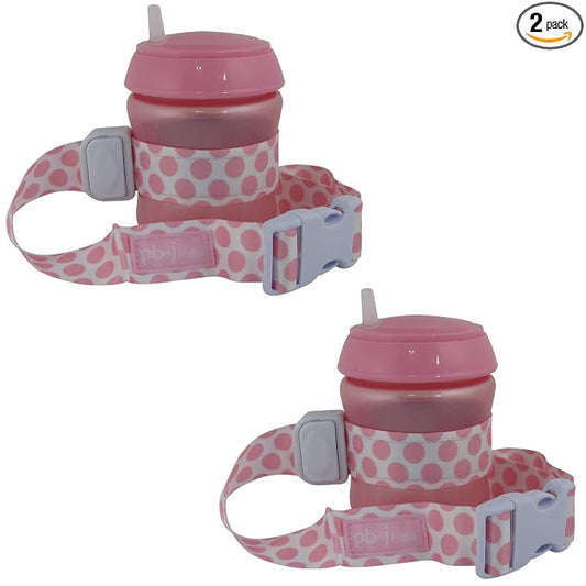 PBnJ Baby SippyPal Sippy Cup Holder Strap Leash Tether (Pink Dots 2-Pack)