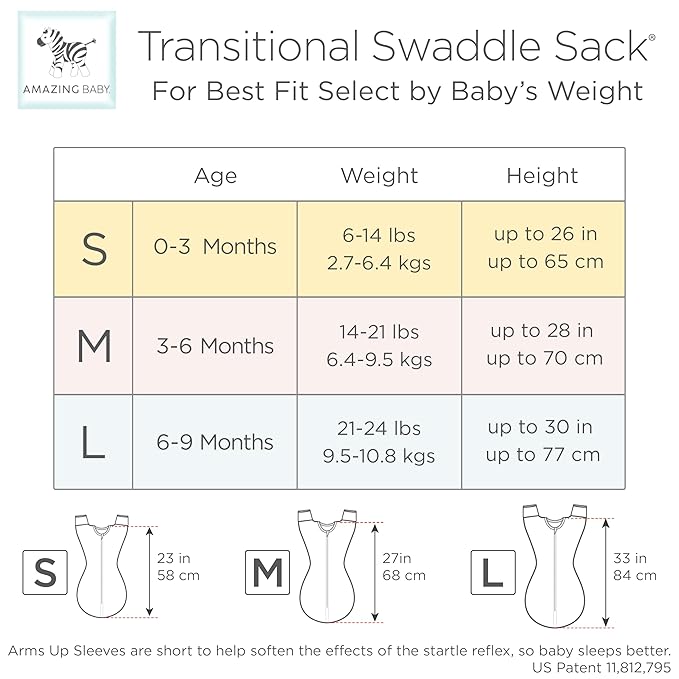 Amazing Baby Transitional Swaddle Sack, Arms Up Half-Length Sleeves & Mitten Cuffs, Swaddle for Newborn Transition to Baby Sleep Sack Wearable Blanket, Small, 0-3 month, 6-14 lb, Pink Tiny Elephants
