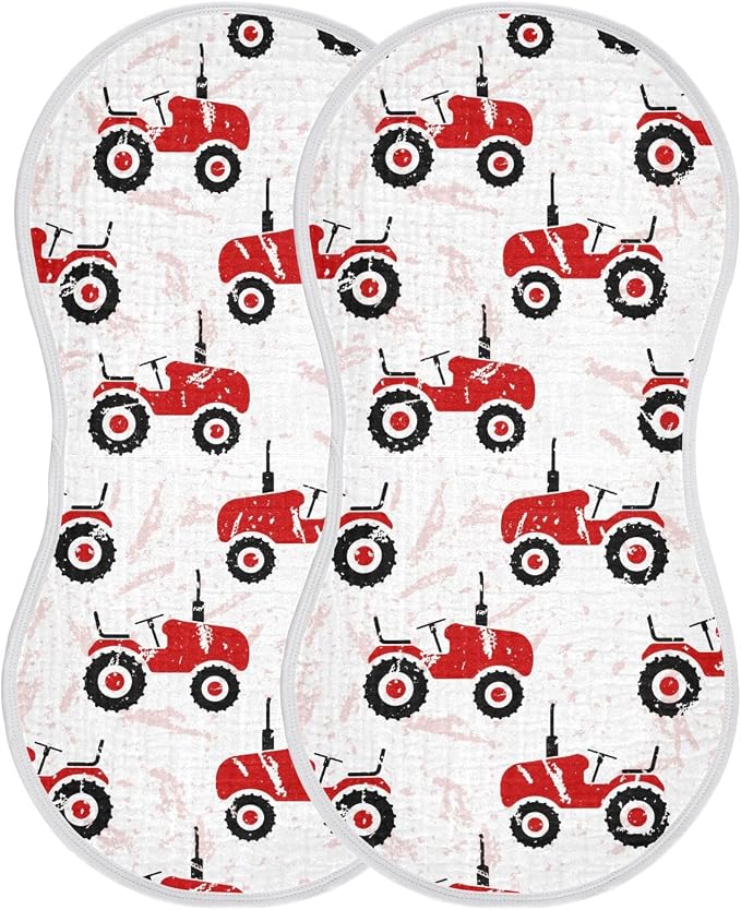 vvfelixl Muslin Burp Cloths Red Wheeled Tractors Baby Washcloths for Baby Girl Boys 2 Pack