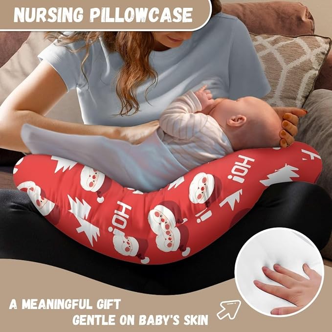 Santa Claus Christmas Tree Nursing Pillow Detachable Newborn Original Breastfeeding Slipcover Case and Positioner Removable Head Support Protector Cushion Essential with Hidden Zipper