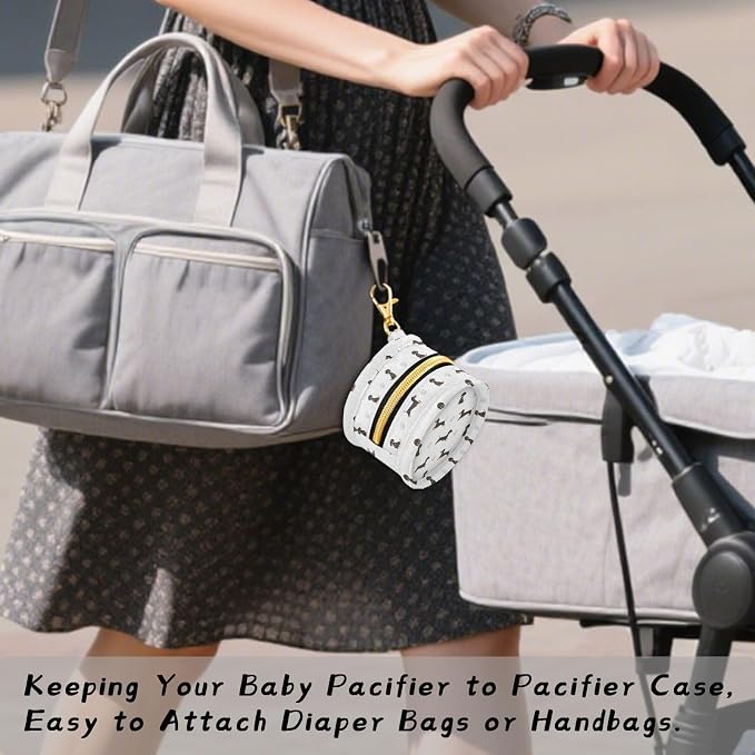Dachshund Dogs White Print Pacifier Holder Case with Clip Paci Holder Pacifier Storage Case Container Portable for Diaper Bag Newborn Girl Boy Essentials