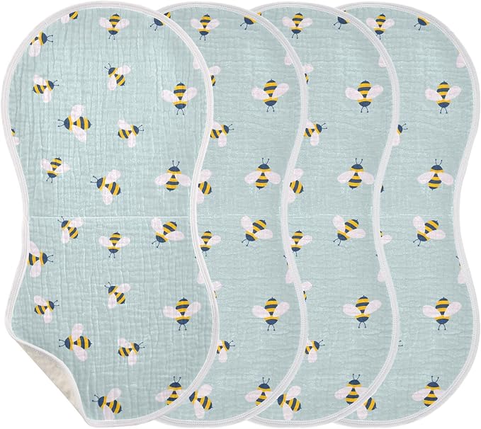 Muslin Burp Cloths for Baby Boys and Girls - 1-Pack Ultra Absorbent Cute Bee Muslin Washcloths, Newborn Towel, Milk Spit Up Rags, Burp Cloth Bib for Unisex, 22 x 11 Inch