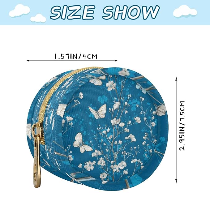 Pacifier Holder with Clip Pacifier Case for Diaper Bag Round Baby Pacifier Pouch Box Bag Portable Deep Blue Floral Butterfly