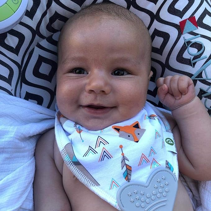 Pickle & Olive Baby Bandana Teething Bibs with Attached Teether - Set Of 4 - Orange Fox