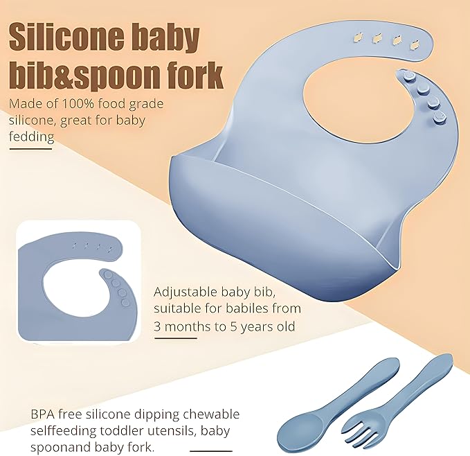 Silicone Baby Feeding Set,Miicasa Baby Led Weaning Supplies Kit With Suction Bowl & Car Plate, Bib, Spoon, Fork, Cup - Food-Grade Silicone, Dishwasher-Safe, No BPAs - For 3+ Months