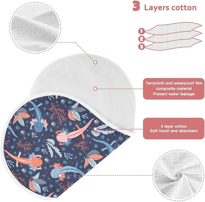 Muslin Burp Cloths for Baby Boys and Girls - 1-Pack Ultra Absorbent Cartoon Axolotl Muslin Washcloths, Newborn Towel, Milk Spit Up Rags, Burp Cloth Bib for Unisex, 22 x 11 Inch