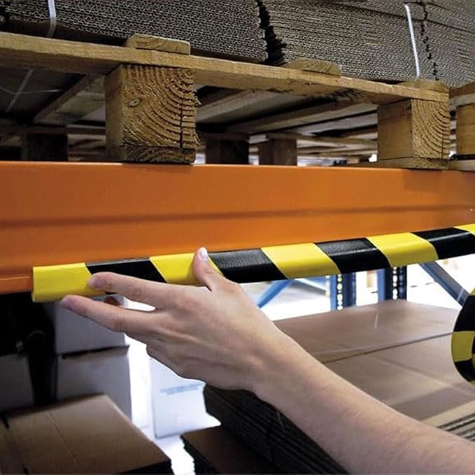 Wall Edge Corner Guards, 196.9in/5m Yellow Black Safety Bumpers, Self-Adhesive Foam Protector Padding, Warehouse Racks, Shelves, Garage & Equipment Protection (3, Yellow+Black, 196.9in/5m)