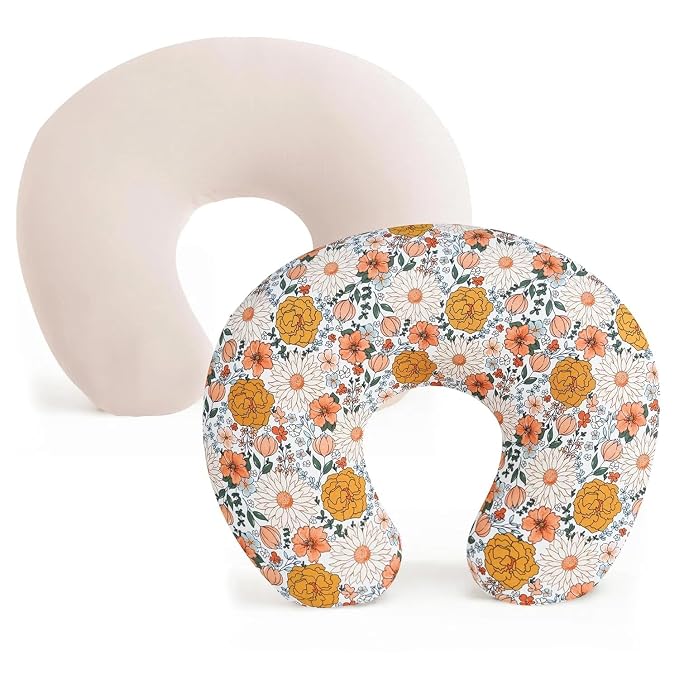 2 Pack Stretchy Nursing Pillow Covers Ultra Soft Slipcovers for Breastfeeding for Baby Girls Boys, Feeding Pillow Cover Fits Standard Infant Support Pillows Positioners Nursing Pillow Case