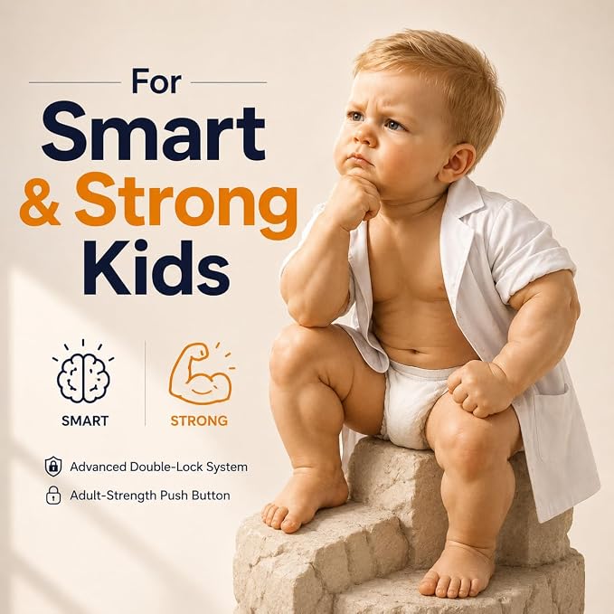 Baby Safety Cabinet & Drawer Locks, 6-Pack, Easy Removal, No Residue | Designed for Clever and Strong Toddlers with a Button Type Dual Lock System and Easy Adult Operation