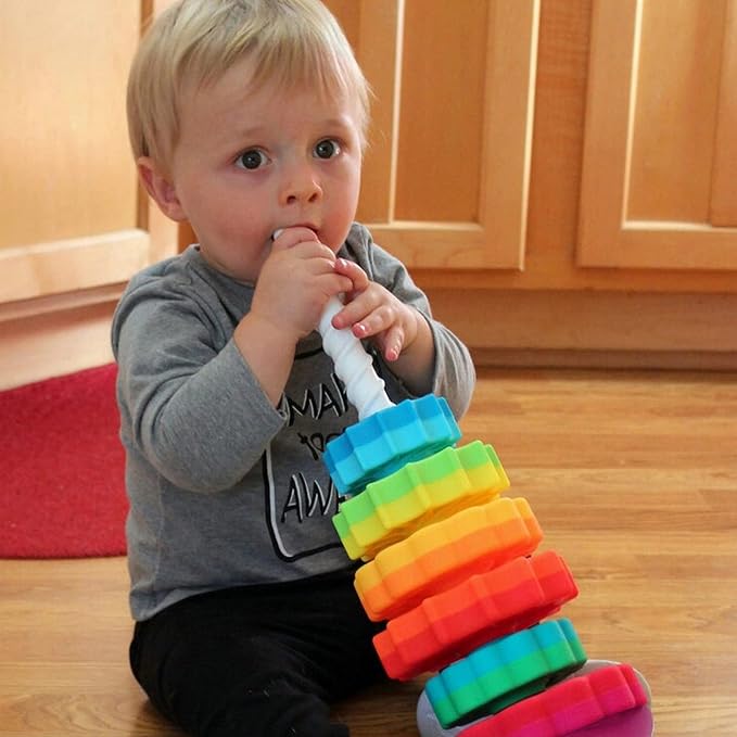 Baby Spinning Toy, Stacking Toy for Babies and Toddlers, Educational Toddler Learning Toys, Rainbow Spinning Wheel Toy for Focus, Dexterity, Brain Development, Interactive Learning stacking toys
